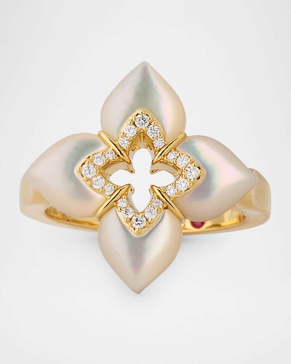 Souffle 18K Yellow Gold Diamond Venetian Princess Ring with Gemstones, Size
